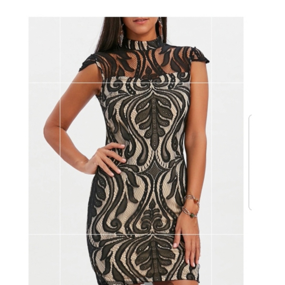 Black lace over Nude dress